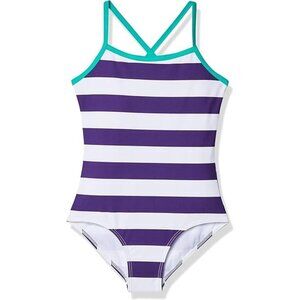 Kanu Surf Girl Beach Sport Banded One Piece Swimsuit Layla Purple Stripe Size 14